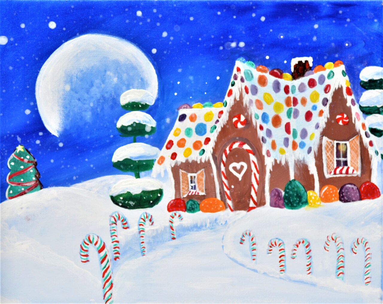 Paint By Colors - Gingerbread Cottage Acrylic Painting Kit, DIY Christmas Craft, Art Gift Set, Beginner Painting, Paint At Home